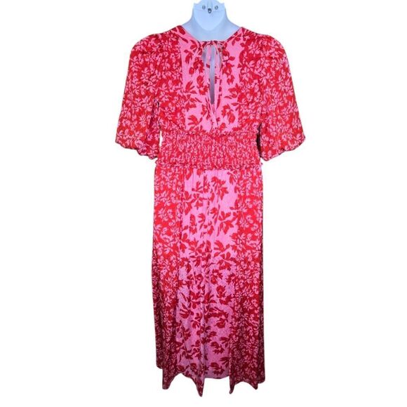 NEW Taylor pink and red printed ditzy Yoryu jaquard midi maxi dress 10‎ - Picture 4 of 10